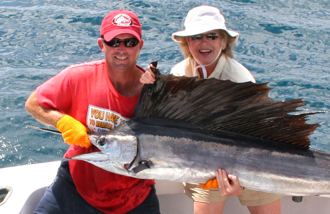 Dr. Sue Knolle and her husband tag teamed this sailfish which was released unharmed.